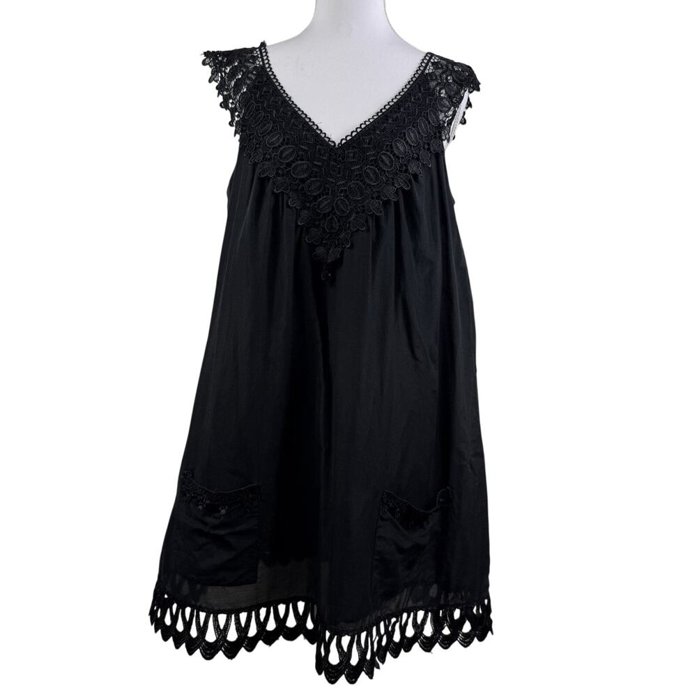Whimsygoth Black Crochet Lace Bizz Princess Tunic Large Cotton Silk Pockets - Picture 13 of 13